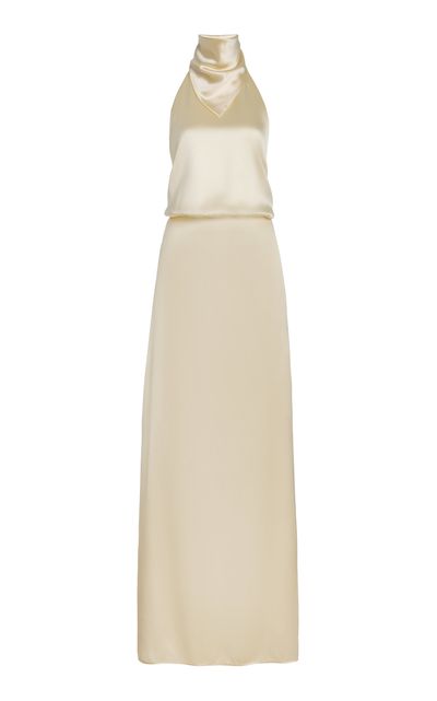 BEVZA BEVZA Hustka ScarfNeck Charmeuse Maxi Dress Ivory M