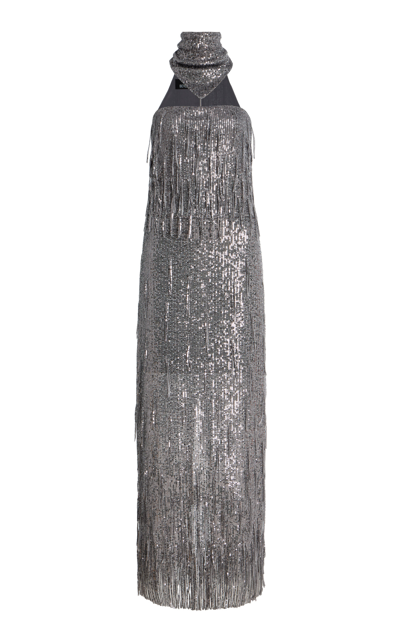 BEVZA BEVZA Sunbeams ScarfNeck Fringed Sequined Maxi Dress Grey XS