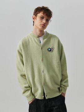 beyondcloset Archive Fine Wool Blended Round Cardigan [Green Tea]