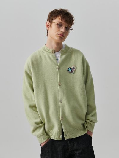 beyondcloset Archive Fine Wool Blended Round Cardigan [Green Tea]