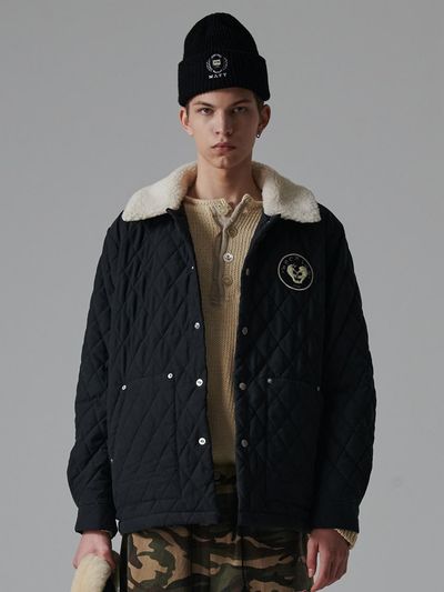 beyondcloset Archive Patch Quilted Semi-Overfit Jumper [Black]
