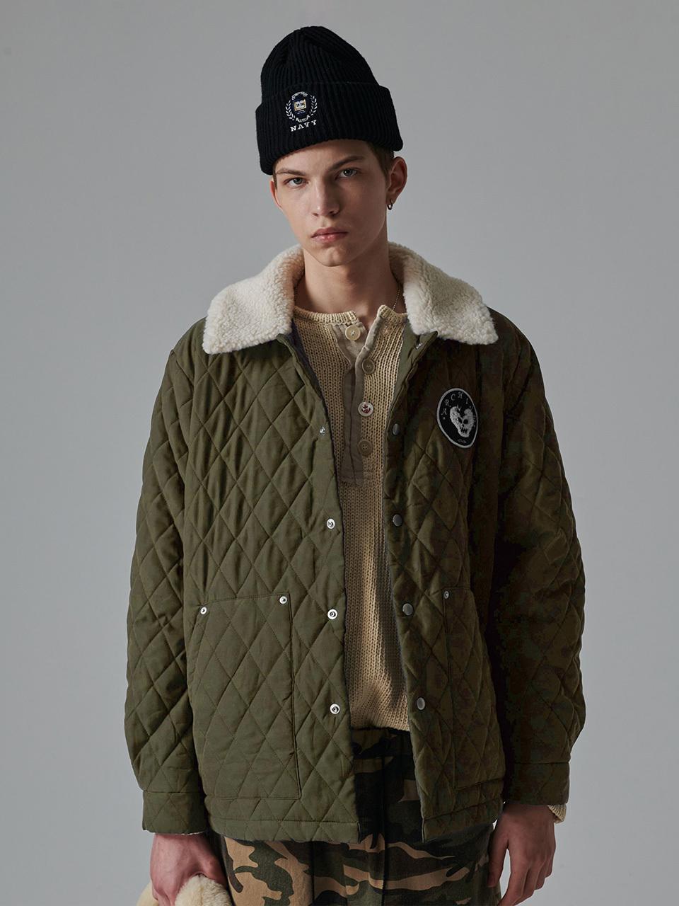 beyondcloset Archive Patch Quilted Semi-Overfit Jumper [Khaki]