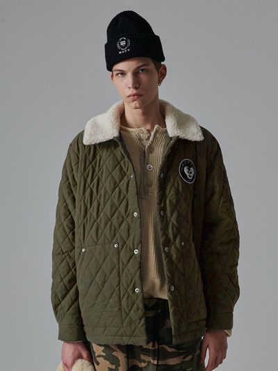 beyondcloset Archive Patch Quilted Semi-Overfit Jumper [Khaki]