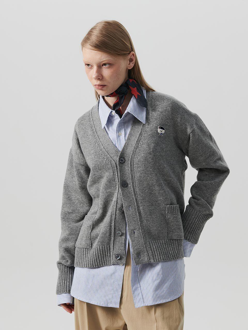 beyondcloset Cashmere Classic Adjustable Sleeve Cardigan [Grey]