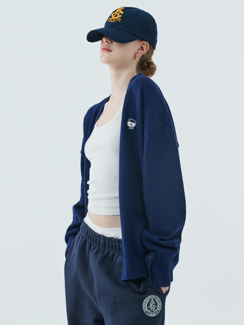 beyondcloset Cashmere Classic Logo Adjustable Cardigan [Navy]