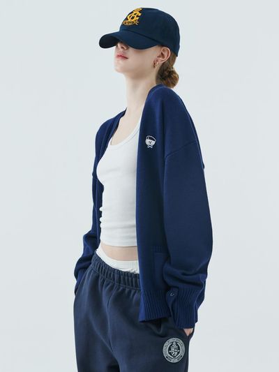 beyondcloset Cashmere Classic Logo Adjustable Cardigan [Navy]