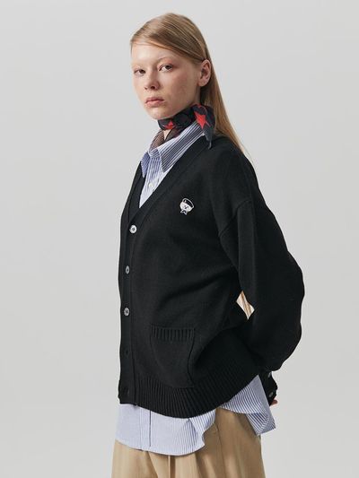 beyondcloset Cashmere Classic Logo Adjustable Sleeve Cardigan [Black]