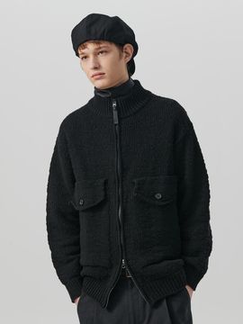 beyondcloset Crease Garment Wool Blended Zip-up Cardigan [Black]