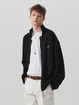 beyondcloset Distressed Wool Oversized Cardigan [Black]