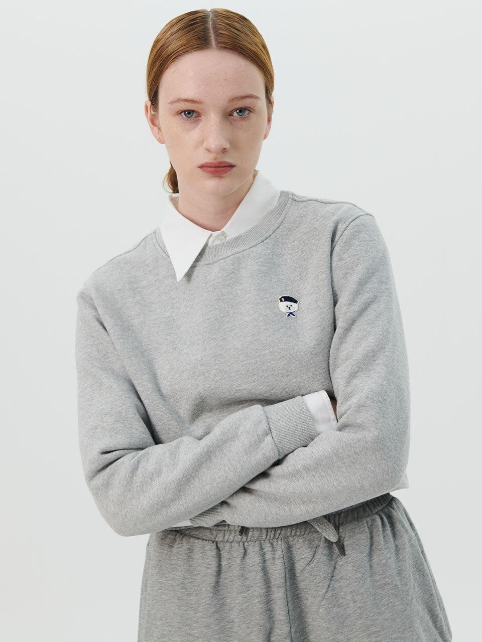 beyondcloset Fleece-lined Parisian Patch Women's Sweatshirt [Grey]