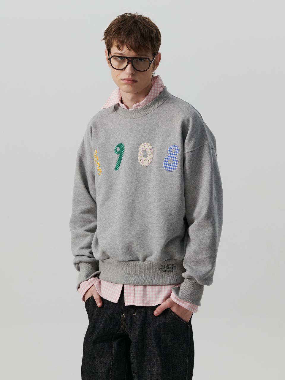 beyondcloset Hand-made Fabric Logo Heavy Weight Cotton Sweatshirt [Grey]