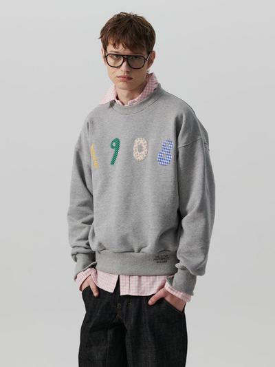 beyondcloset Hand-made Fabric Logo Heavy Weight Cotton Sweatshirt [Grey]