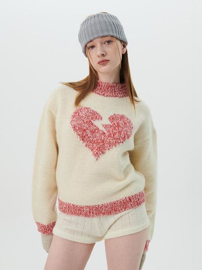 beyondcloset Handmade Patch Half-neck Wool Blended Knit [Beige]