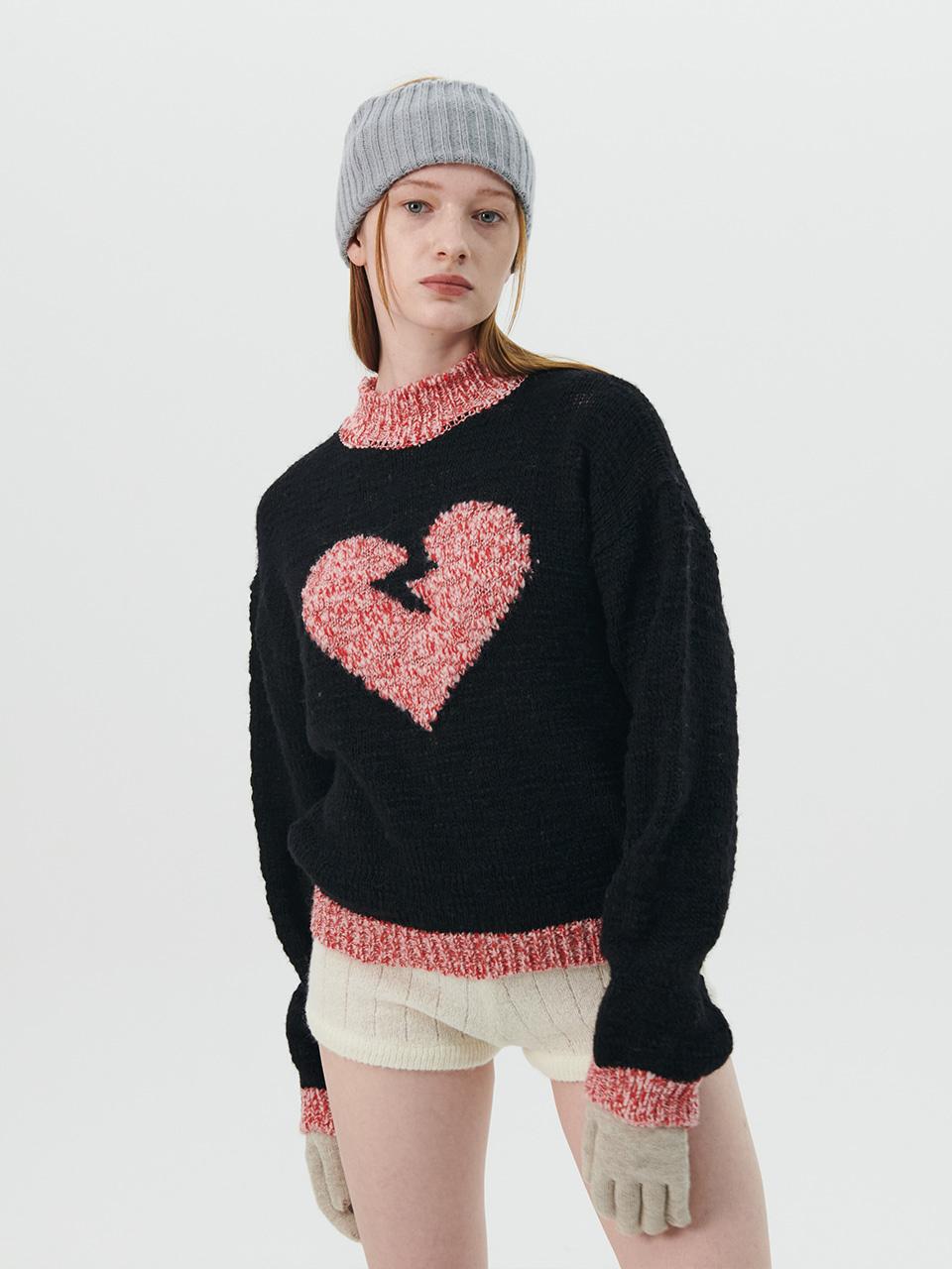 beyondcloset Handmade Patch Half-Neck Wool Blended Knit [Black]