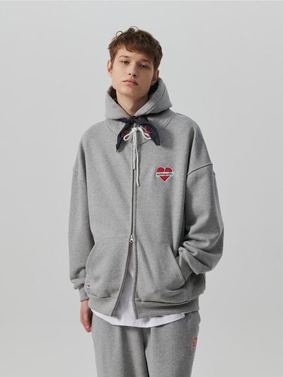 beyondcloset Heavy Weight Oversized Hoodie Zip-up T-shirt [Grey]