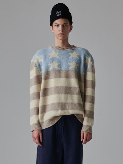 beyondcloset Merino Wool Brushed Vintage Knit [Sky Blue]