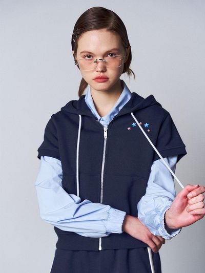 beyondcloset New Apollo Care Bear Crop Zip Up Hoodie_Navy
