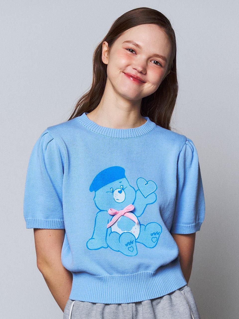 beyondcloset Nomantic Care Bear Ribbon Short Sleeve Knit Top