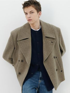 beyondcloset Oversized Double Button Military Check Coat