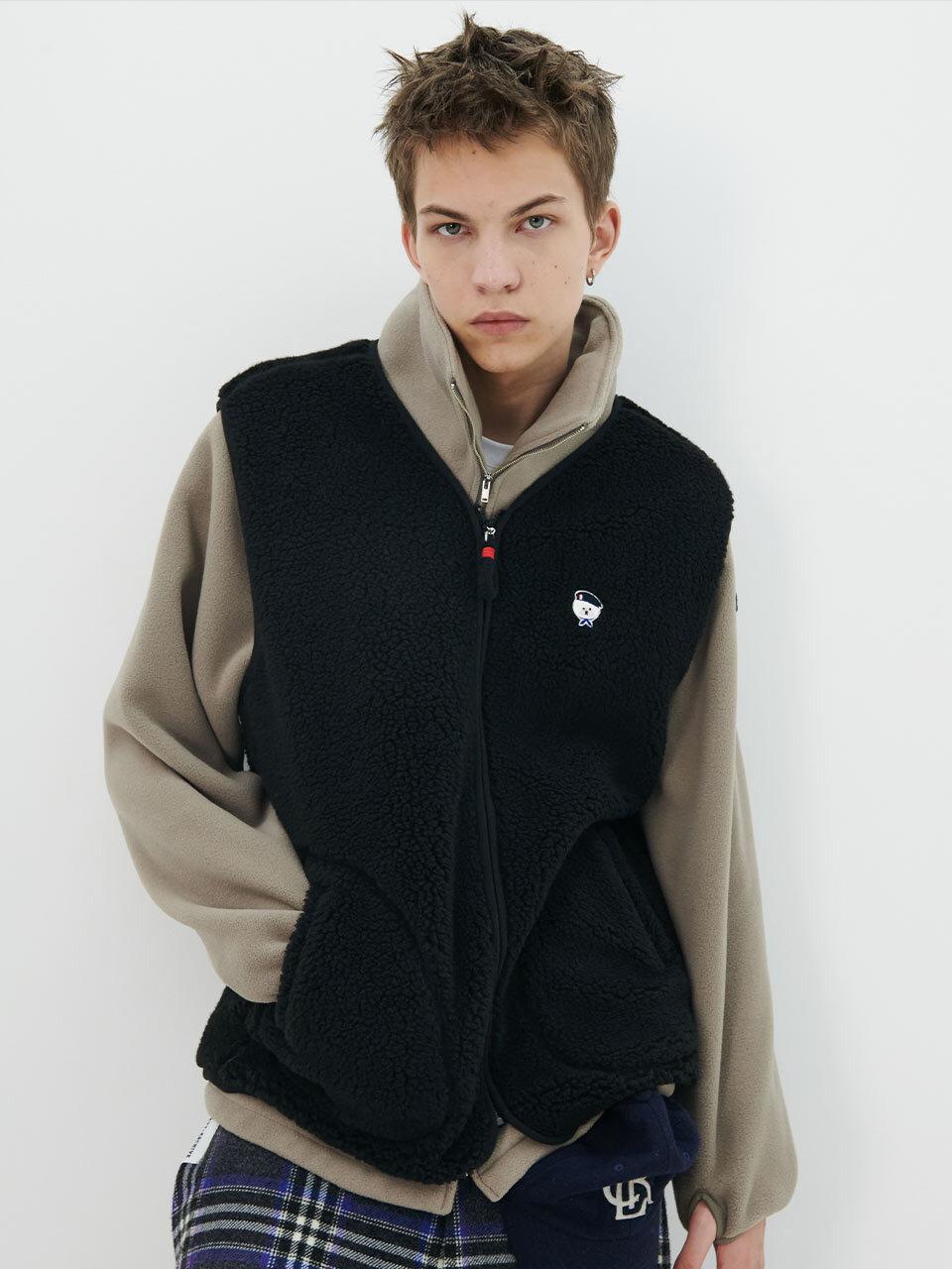 beyondcloset Parisien Eco Fur Fleece Zip-up Vest [Black]