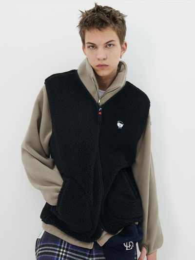 beyondcloset Parisien Eco Fur Fleece Zip-up Vest [Black]