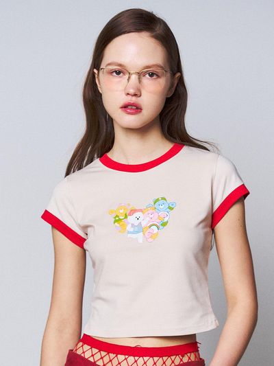 beyondcloset Run Together Care Bear Heart Shape Crop T-shirt