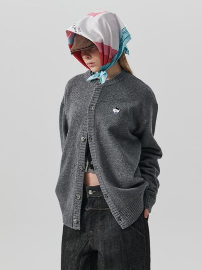 beyondcloset Signature Patch Soft Touch Round Cardigan [Grey]