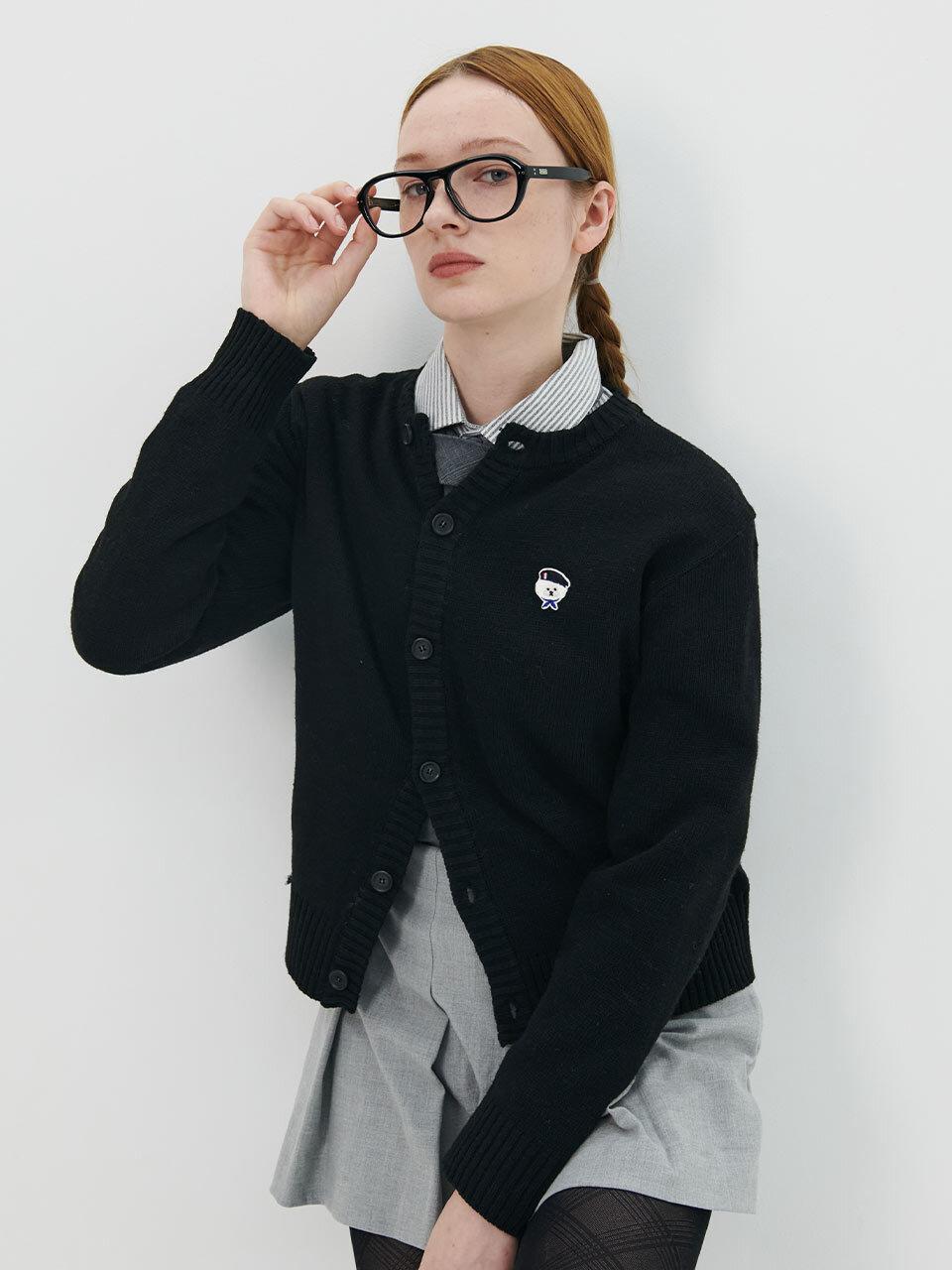 beyondcloset Signature Patch Soft Touch Wool Blend Cardigan [Black]