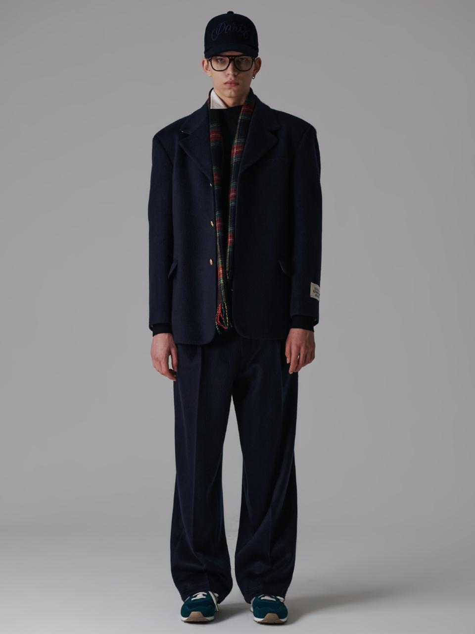 beyondcloset Super Fine Wool Blended Semi-Wide Fit Pants [Navy]
