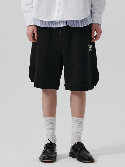 beyondcloset Vintage NY Logo Heavy Weight Cotton Shorts [Black]