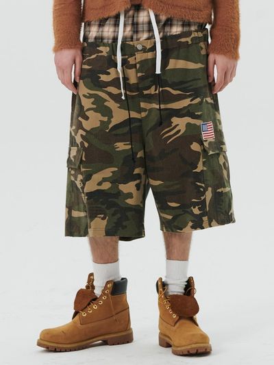 beyondcloset Vintage Wash Camo Cotton Cargo Pants [Khaki]