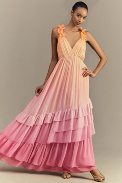 BHLDN - Alivia V-Neck Ruffle Ombre Maxi Dress