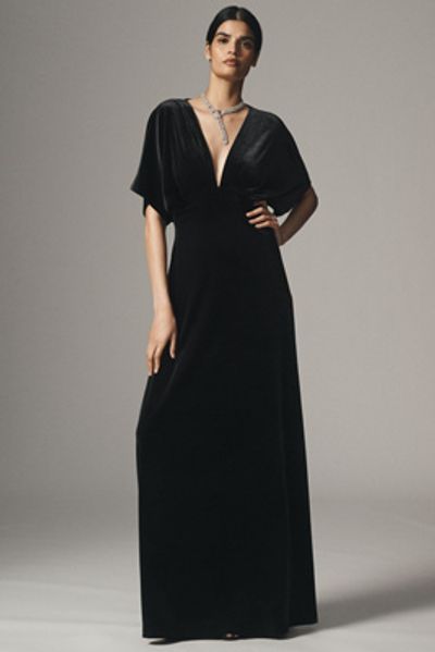 BHLDN Amelia Deep-V Stretch Velvet Maxi Dress