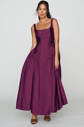 BHLDN Basque Waist Square-Neck Maxi Dress