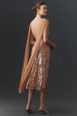 slim fit dress slacks Lucile Embellished Plunge Gown in Almond main image 0