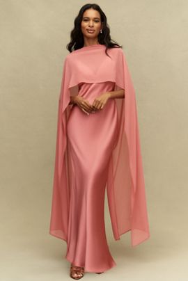 BHLDN Brigid Chiffon Cape Maxi Dress
