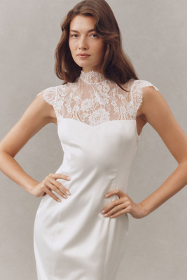 bhldn long-sleeve mock-neck stretch lace maxi dress BHLDN Mock-Neck Long-Sleeve Stretch Lace Midi Dress