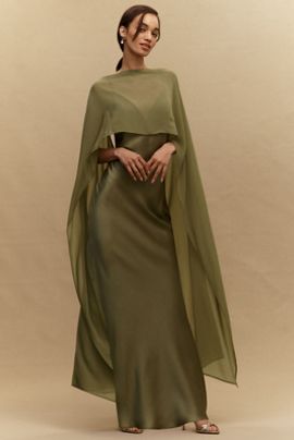 BHLDN Chiffon Cape Maxi Dress