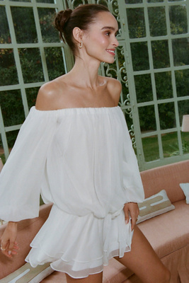helsa ivory satin ruffled rosette puff sleeve maxi dress De La Vali Nema Ruffle Rosette Silk Satin Maxi Dress In Cream - 20% Off