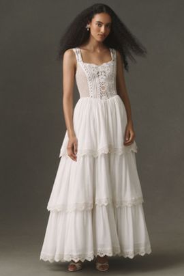BHLDN Cotton Crochet Tiered Maxi Dress