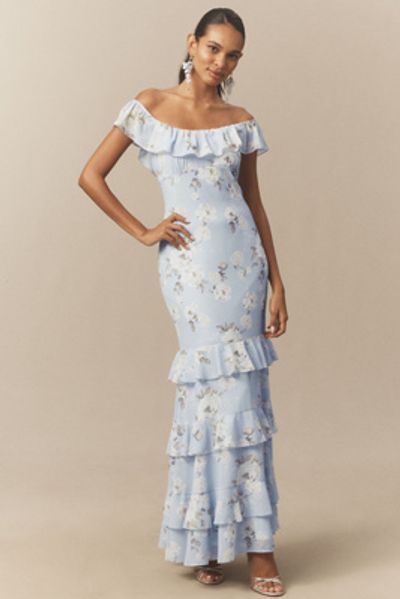 bhldn floral chiffon plunge long-sleeve ruffle maxi dress Bhldn Floral Chiffon Plunge Long-Sleeve Ruffle Maxi Dress - Black Floral