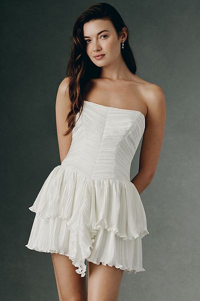 BHLDN Eleonora Strapless Pleated Fit & Flare Mini Dress