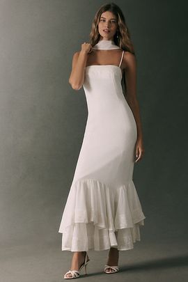 BHLDN Embroidered Strappy Maxi Dress with Scarf