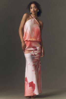 BHLDN Floral Haltern-Neck Maxi Dress