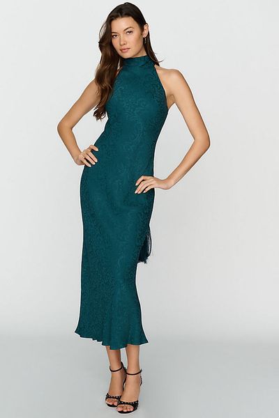 BHLDN Jacquard Satin Fringe Scarf Maxi Dress