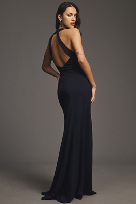 BHLDN - Juliana High-Neck Side-Slit Stretch Crepe Maxi Dress