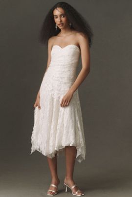 bhldn evelyn lace v neck high low midi dress BHLDN Evelyn Lace V-Neck High-Low Midi Dress
