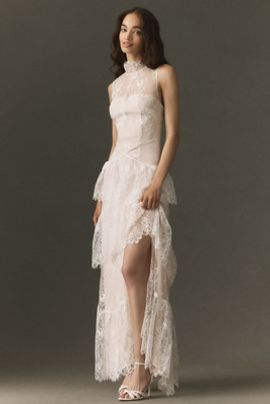 bhldn mixed lace drop-waist midi dress Bhldn Mixed Lace Drop Waist Midi