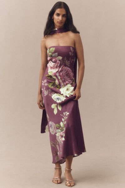 BHLDN Leah Strapless Satin Scarf Slip Midi Dress