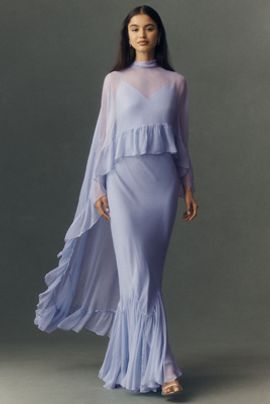BHLDN Leigh Chiffon Slip Maxi Dress With Ruffle Cape